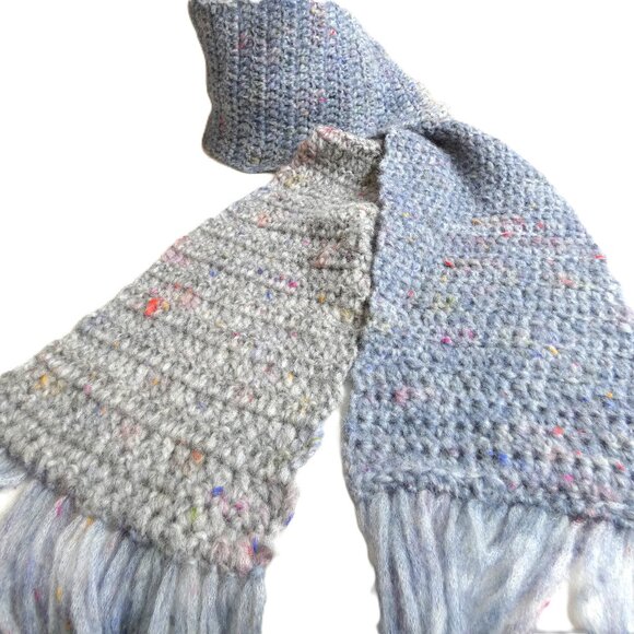 Gray & Blue Alpaca Wool Scarf Warm Soft 90"x6.5" Handmade Crochet Hand Knit NWT - Picture 3 of 12